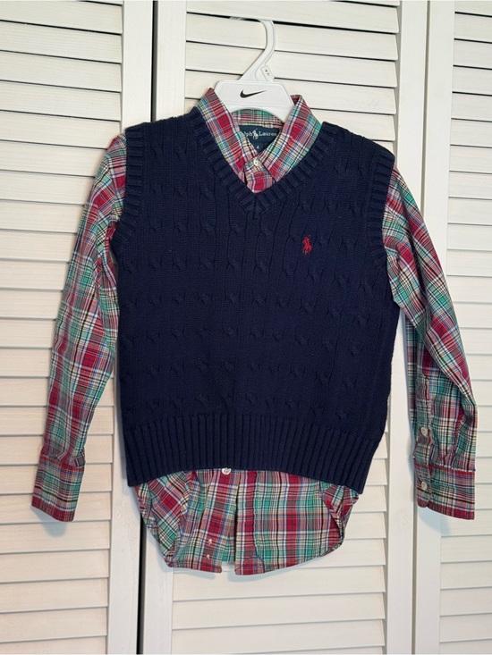 Ralph Lauren Other - Ralph Lauren Navy Cable-Knit Vest with Red & Green Plaid Shirt